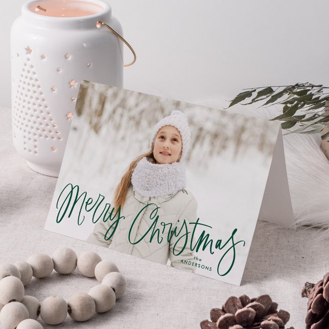 Cartão De Festividades Feliz Natal - Foto de Script Verde Impressionante (Criador carregado)