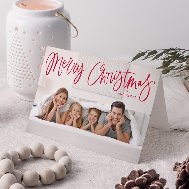 Cartão De Festividades Feliz Natal - Foto de Script Vermelho Whimsical (Criador carregado)