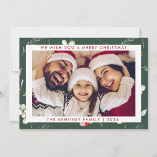 Cartão De Festividades Feliz Natal Foto de Verdejante de Inverno Moderno