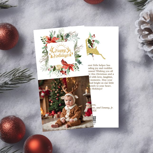 Cartão De Festividades Feliz Natal Foto do Bebê Feriado Saudação de Natal (Criador carregado)