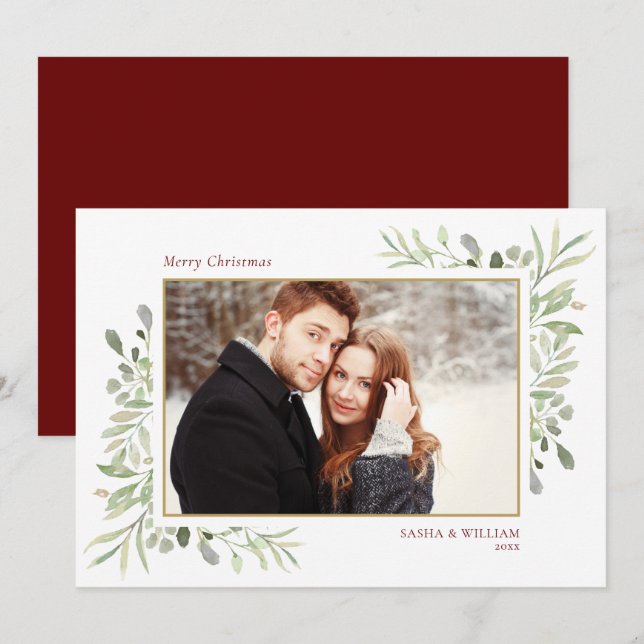 Cartão De Festividades Feliz Natal - Foto do Casal Greenery (Frente/Verso)
