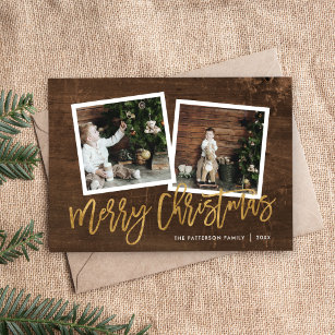 Cartão De Festividades Feliz Natal - Foto Dourada Rústica