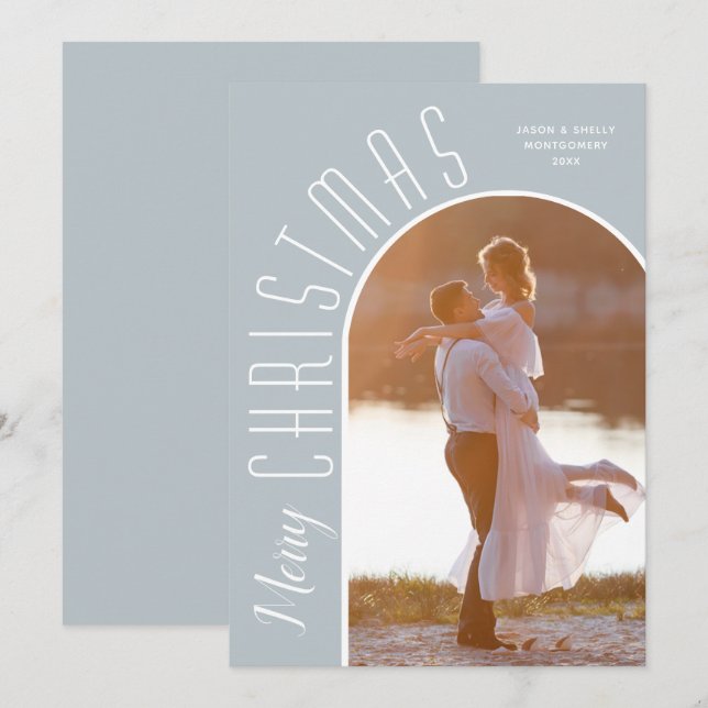 Cartão De Festividades Feliz Natal Foto Dusty Blue (Frente/Verso)