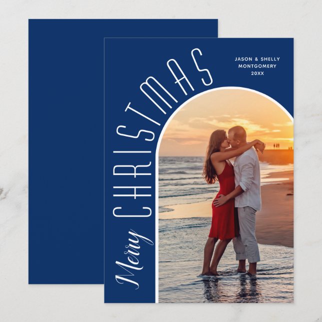 Cartão De Festividades Feliz Natal Foto Dusty Marinho Azul (Frente/Verso)