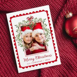 Cartão De Festividades Feliz Natal Foto em Aquarela com Arco Vermelho e F