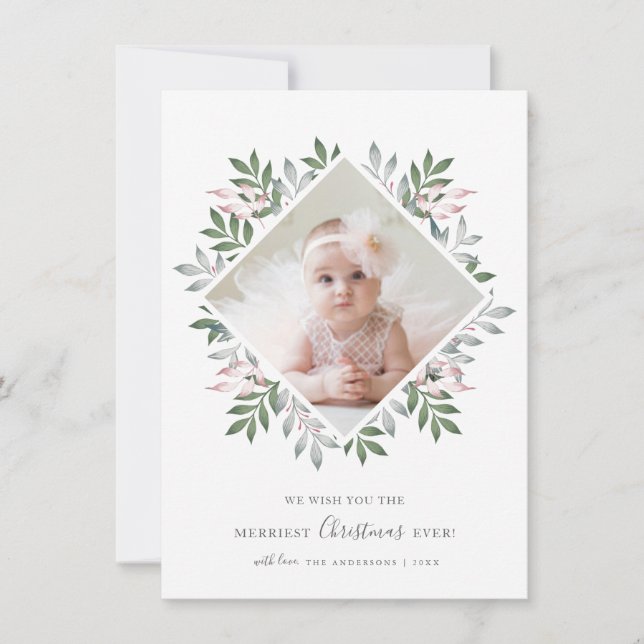 Cartão De Festividades Feliz Natal Foto Festiva Foliage Wreath (Frente)