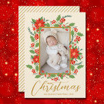 Cartão De Festividades Feliz Natal Foto Floral<br><div class="desc">Poinsettias,  bagas e verde acenam sua foto favorita com seus nomes e saudações em letras quicas,  uma bela maneira de enviar alegria de férias. Selecione alta definição para melhor qualidade de impressão.</div>
