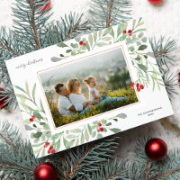Feliz Natal Foto Folhagem de Inverno Bagas Vermelh