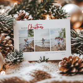 Cartão De Festividades Feliz Natal - Foto Minimalista do Script Vermelho 