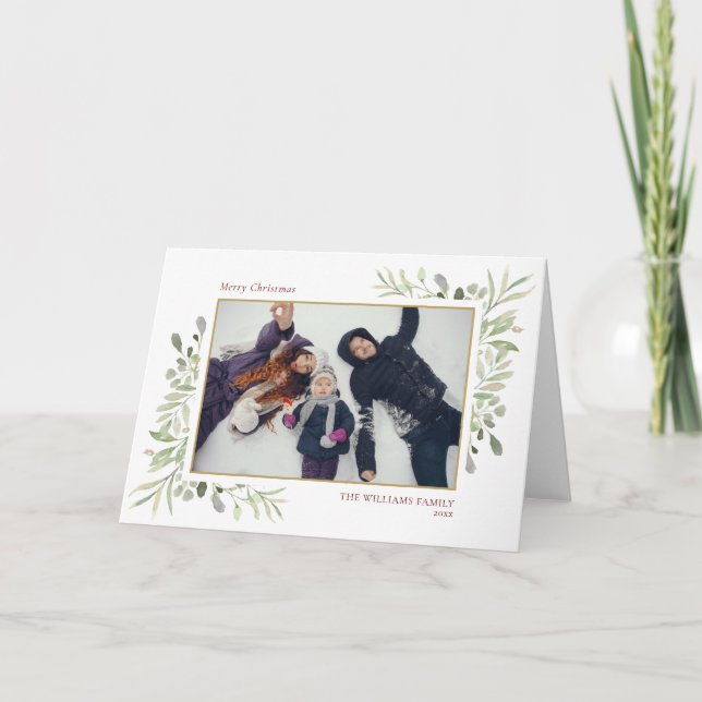 Cartão De Festividades Feliz Natal Foto Moderna Elegante Verde (Frente)