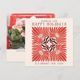 Cartão De Festividades Feliz Natal Foto Moderna Floral Vermelho Negra