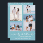 Cartão De Festividades Feliz Natal - Foto Múltipla<br><div class="desc">Carregue as suas 4 fotografias favoritas neste Cartões de foto de Natal que apresenta a sua saudação em caracteres quicos num cartão de férias turquesa (ou qualquer cor). Selecione Matte para o papel mais pesado e High Definition para obter a melhor qualidade de foto. MAIS CORES feitas para você em...</div>