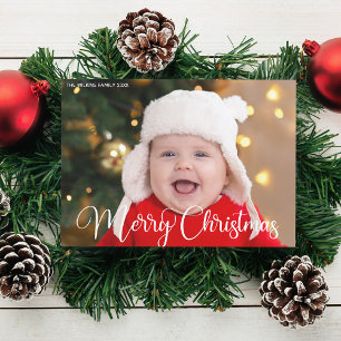 Cartão De Festividades Feliz Natal - Foto Personalizada de Script Branco