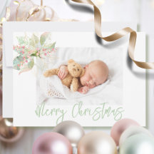 Feliz Natal Foto Rosa Dourada Pastel Poinsettia