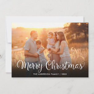 Cartão De Festividades Feliz Natal Foto Script Elegante Flocos de Neve