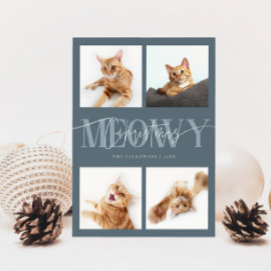 Cartão De Festividades Feliz Natal Fotos de Gato Chateado Azul