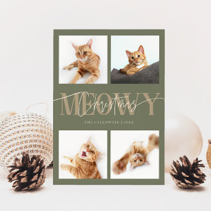 Cartão De Festividades Feliz Natal Fotos de Gato Sábio Natal Verde