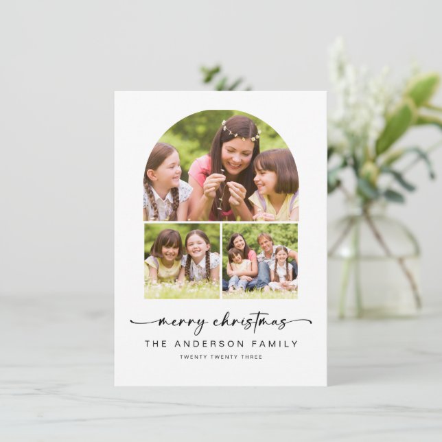 Cartão De Festividades Feliz Natal | Fotos do Arco Moderno 3 (Em pé/Frente)