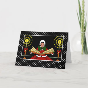 Cartão De Festividades Feliz Natal, Garota Festiva Cantando uma Música Ca