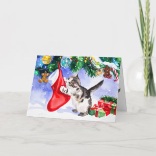 Cartão De Festividades Feliz Natal Gat-ático Natal Fofo Adorável Gatinho