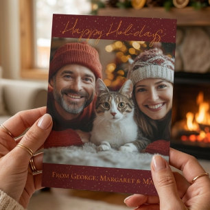 Cartão De Festividades Feliz Natal Gata Mãe Pai Foto Elegante 