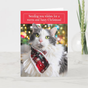 Cartão De Festividades Feliz Natal Gatinho Fofo com Cachecol de Festa