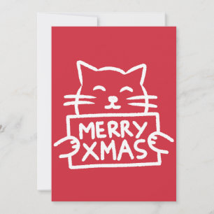 Cartão De Festividades Feliz Natal Gatinho Fofo Desenhado à Mão