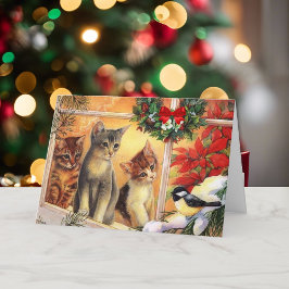 Cartão De Festividades Feliz Natal Gatinho Gatinho Aniversário assistindo