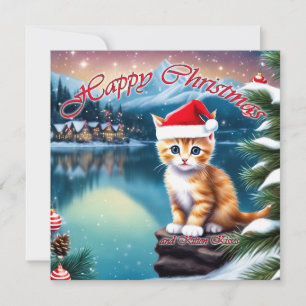 Cartão De Festividades Feliz Natal Gatinho Gelado dando beijos de Kitten