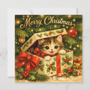 Cartão De Festividades Feliz Natal Gatito Fofo em Caixa de Presente 