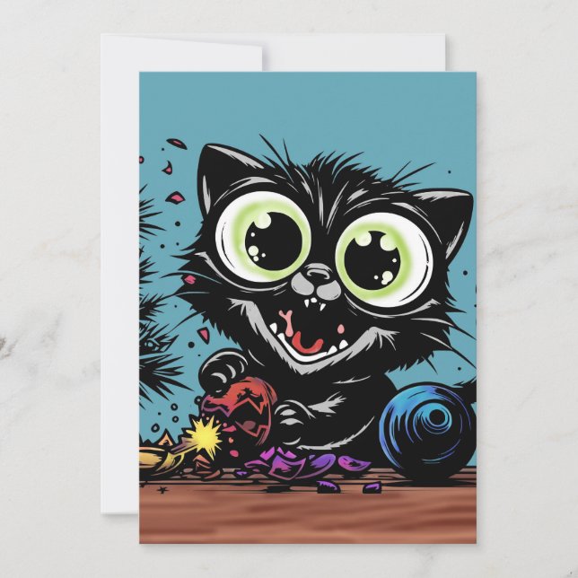 Cartão De Festividades Feliz Natal Gato (Frente)