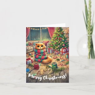 Cartão De Festividades Feliz Natal! Gato Caprichoso de Fim de Ano