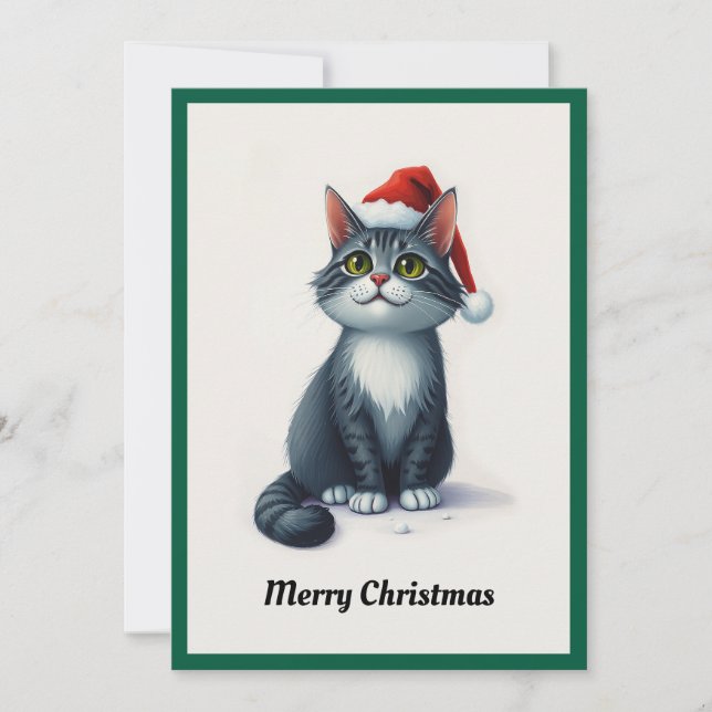 Cartão De Festividades Feliz Natal Gato de Gato Branco Trendy (Frente)