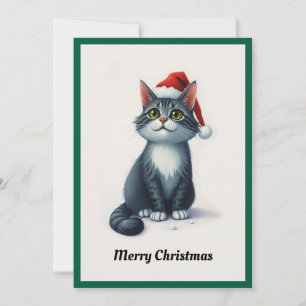 Cartão De Festividades Feliz Natal Gato de Gato Branco Trendy