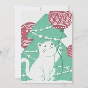 Cartão De Festividades Feliz Natal: Gato e Ornamentos