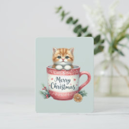 Cartão De Festividades Feliz Natal Gato Em Uma Caneca - Natal