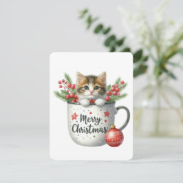 Cartão De Festividades Feliz Natal Gato Em Uma Caneca - Natal