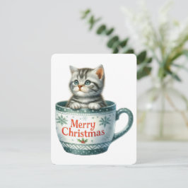 Cartão De Festividades Feliz Natal Gato Em Uma Caneca - Natal