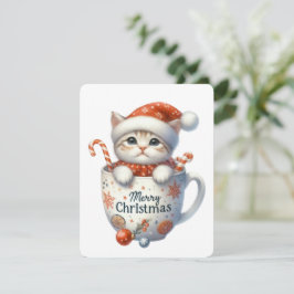 Cartão De Festividades Feliz Natal Gato Em Uma Caneca - Natal