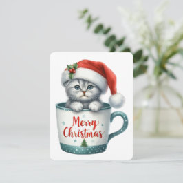 Cartão De Festividades Feliz Natal Gato Em Uma Caneca - Natal