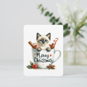 Cartão De Festividades Feliz Natal Gato Em Uma Caneca - Natal