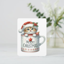 Cartão De Festividades Feliz Natal Gato Em Uma Caneca - Natal