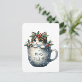 Cartão De Festividades Feliz Natal Gato Em Uma Caneca - Natal