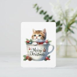 Cartão De Festividades Feliz Natal Gato Em Uma Caneca - Natal