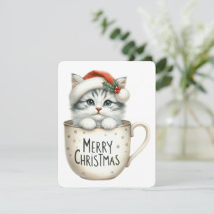 Cartão De Festividades Feliz Natal Gato Em Uma Caneca - Natal