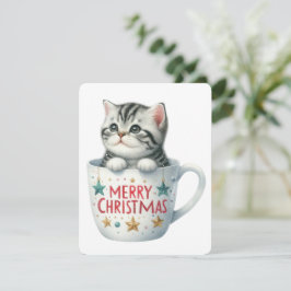 Cartão De Festividades Feliz Natal Gato Em Uma Caneca - Natal