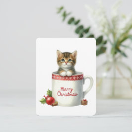Cartão De Festividades Feliz Natal Gato Em Uma Caneca - Natal