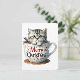 Cartão De Festividades Feliz Natal Gato Em Uma Caneca - Natal