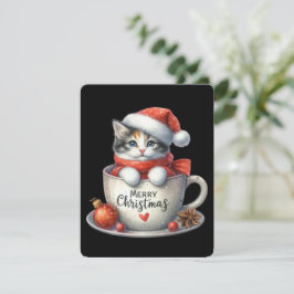 Cartão De Festividades Feliz Natal Gato Em Uma Caneca - Natal