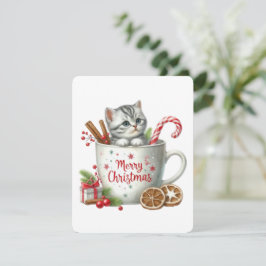 Cartão De Festividades Feliz Natal Gato Em Uma Caneca - Natal